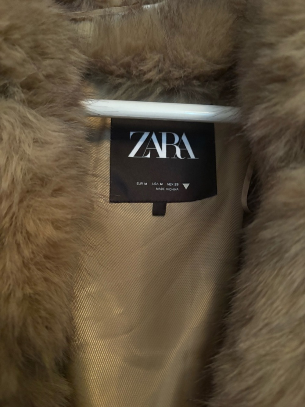 Zara Faux Fur Hooded Jacket in Tan - Picture 2 of 4